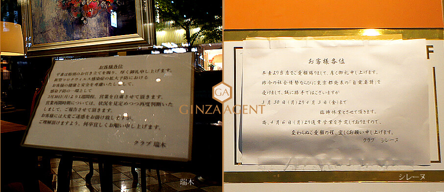 銀座高級クラブの営業自粛・シレーヌと瑞木(みずき)